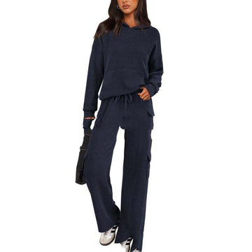 SCULPTD Two-Piece Knitted Set – Breathable Hoodie + Wide-Leg Pants SCULPTD